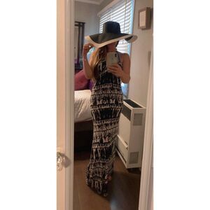 Mono B Black White Beach V Neck Halter Tank Maxi Long Dress Small